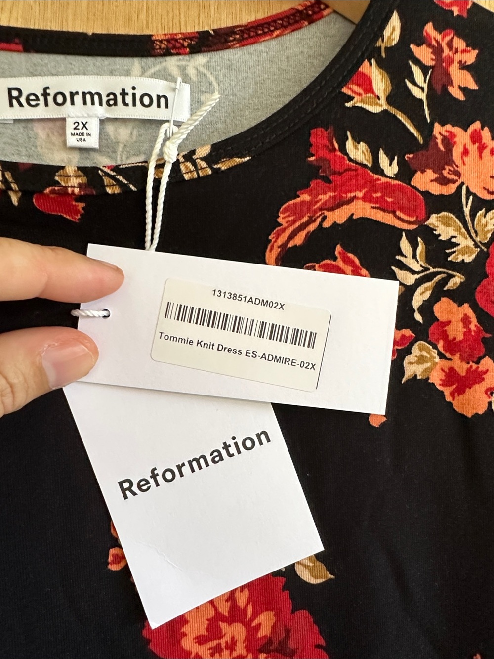 Reformation Black Maxi Dress with Red and Tan Floral Print - Picture 5 of 7